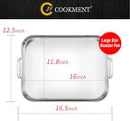 JY COOKMENT Roasting Pan with Baking Rack, 16.5 Inch Stainless Steel Turkey Roaster with Rack, Baster. Great for Turkey, Chicken, Ham, Vegetables