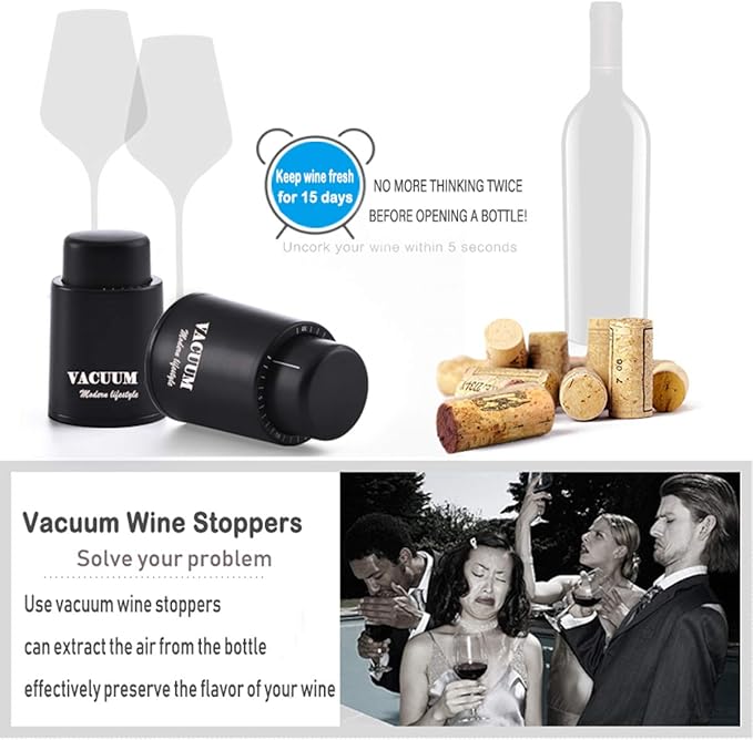 1 Pack Vacuum Champagne and Wine Bottle Stoppers - Reusable Preserver Corks, Keep Fresh for Wine Lovers for Christmas