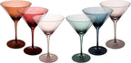 Colored Martini & Cocktail Crystal Glasses - 10oz | Set of 6 | Cute Pastel Muted Crystal Cocktail Glassware, Unique Gift Wife, Her, Mom, Friend Cocktails, Red & White Tall Stemmed Drinkware, Gifts