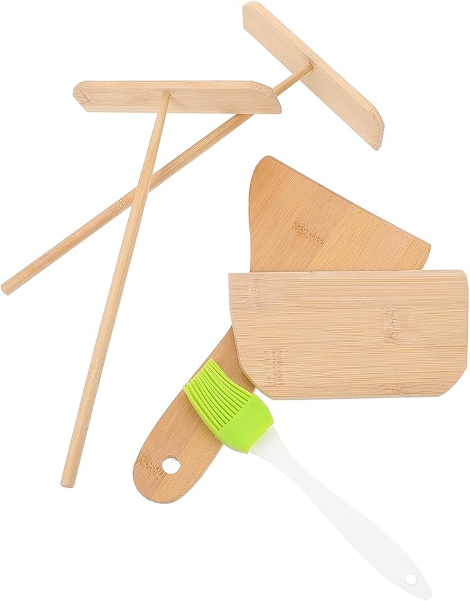 Uonlytech Wear-resistant Crepe Pancake Maker Kit with Spatula and Convenient Spreader, Household Pancake Cooking Tools Set, Five-piece Crepe Accessory for Home Kitchen Use Random Color