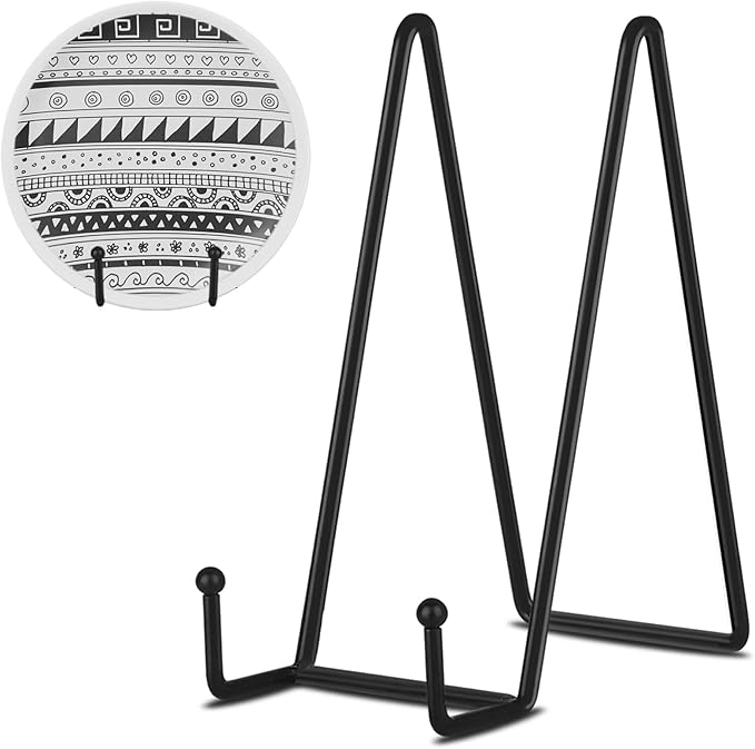 Decolore 8 Inch 3 Pack Black Metal Plate Holder Display Stands for Picture, Decorative Plate, Book, Photo Easel, Artistic Work