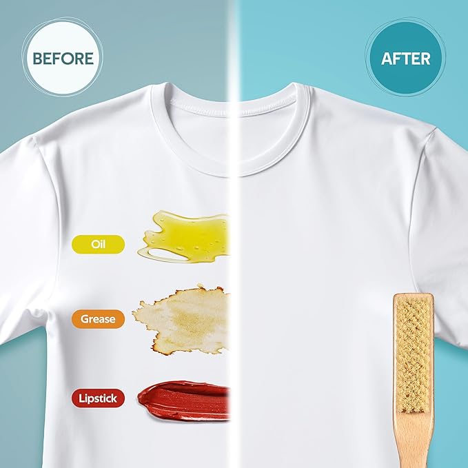 BFWood Laundry Stain Brush, Large Natural Soft Boar Bristles, Removes Tough Stains from Delicate Fabrics Like Knits, Cotton, and Linens, Gentle on Fabrics, No Damage