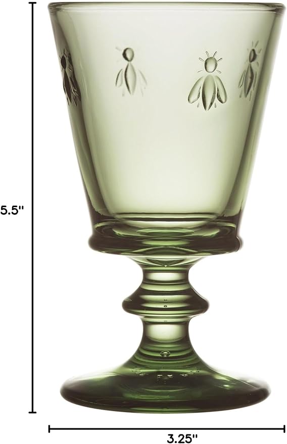 La Rochere Napoleon Bee Olive Green Stemmed Wine Glass Set of 6 – Vintage Wine Glasses – La Rochere Bee Glassware Sets (9 oz)