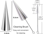 Joyeee 12 Pack Small Cream Horn Molds Stainless Steel, 3.4 Inch Mini Size Cone Shaped Cream Horn Forms with Cleaning Brush, Baking, for Christmas Party, Wedding Desserts, Festive Dinners