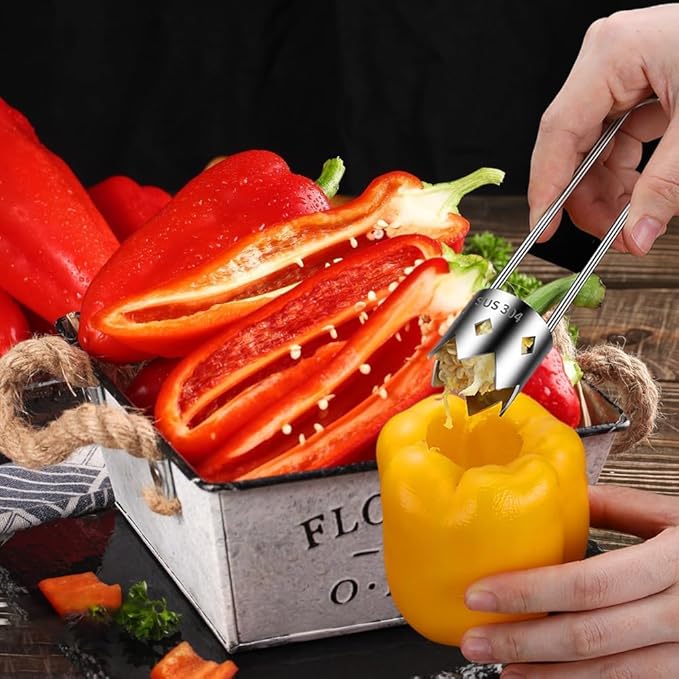 Bell Pepper Corer, Apple,Pepper, Pineapple, Pear Corer, 304 Stainless Steel Apple Core Remover Tool for Vegetable Fruit Practical Kitchen Gadget Tools-Easy to Clean