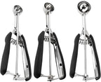 Small Cookie Scoop Set - 3 PCS Include 1 tsp / 2 tsp / 3 tsp Cookie Dough Scoop, Cookies Scoops for Baking, Made of 18/8 Stainless Steel, Good Soft Grips, Quick Trigger Release