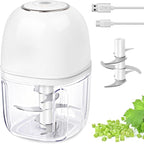 Wireless Food Chopper Mini, 350ml Cordless Food Processor, 1.4Cup Garlic Onion Chopper, Battery USB-C Rechargeable Electric Processor, Veggie Meat Blender, Small Kitchen Appliance, Mom's Gift, White