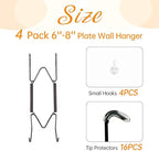 Bilillo 4 Pack Plate Hangers for The Wall, Suitable for 6''-8'' Decorative Plate,Invisible Heavy Duty Wire Plate Holder with Wall Hooks, Plate Hangers for Displaying Plates, Platter, Dish (Black)