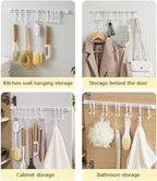 Utility Slide Rail Hook,Under Cabinet Kitchen No Punching Hooks for Hanging Utensil,Bathroom Bedroom Office Wall Door Rack with 10 Hooks,15.7 and 11.8 Inches,2Pieces