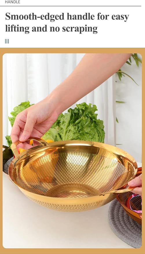 Stainless Steel Colander With Handle and Legs Drain Basket for Pasta, Spaghetti, Berry, Veggies, Fruits, Noodles, Salads, Fruit Colander Strainer Metal Rice Sieve Kitchen Utensils-Red