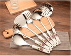 Ceramic Handles Cooking Tool Set Stainless Steel Kitchen Utensils Of Cookers Shovels Spoons(Black)