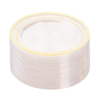BESTVIP 50PCS Clear Gold Plastic Plates, 10.25 Inch Disposable Dinner Plate Party with Gold Rim, Heavy Duty Disposable Plastic Plates for Christmas, Thanksgiving, Party, Wedding and Birthday