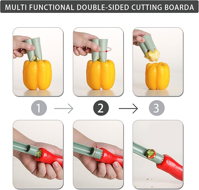 Pepper Corer, 2 in 1 Red Bell Pepper Seed Corer Remover Tool, Fruit & Vegetable Corers Quick Cave Tools for Jalapeno Cutter Deseeder, Gray 1 PCS