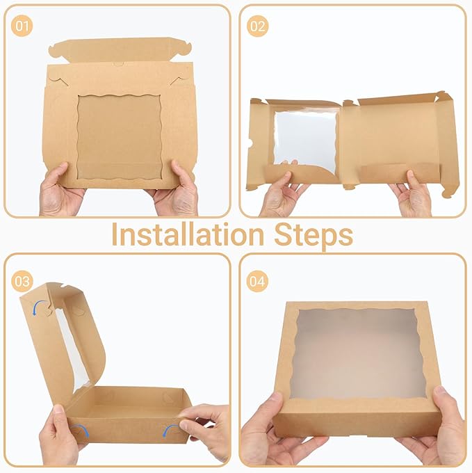 Brown Bakery Boxes with Window (36pcs, 9x9x2.5 Inch) for Christmas: Ideal for Pie, Cookies, Chocolate Covered Strawberries, Breakable Heart & Charcuterie