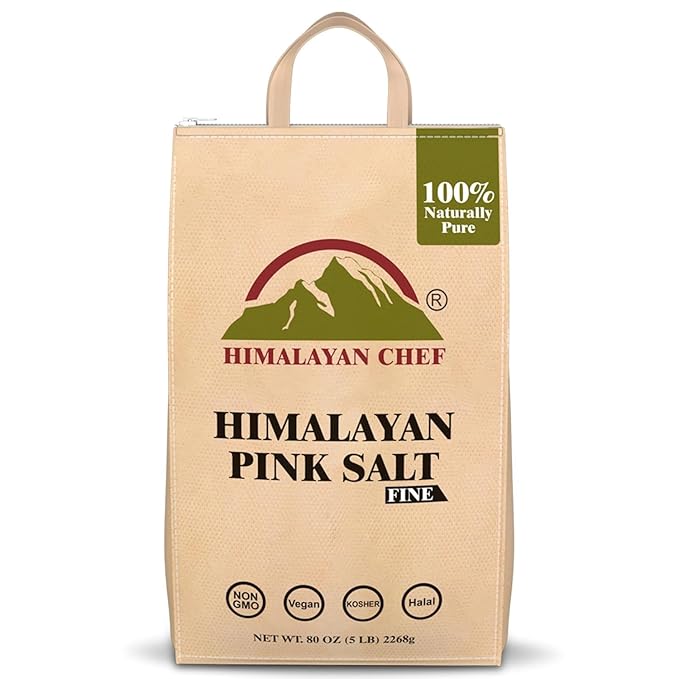 Himalayan Chef Pink Himalayan Salt Fine Grain, 5 lbs Bag - Pure, Natural, Kosher, Non-GMO, Mineral-Rich, for Cooking, Seasoning, Baking, Table Use, 84 Minerals