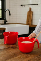 Set of 2 Red Plastic Mixing Bowls with HandleS Pour Spout and Non-Slip Base - Dishwasher Safe Cooking Baking Kitchen Supplies, 2.5 qt.