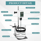 OS-5S Digital Overhead Stirrer 10L(H₂O) Lab Stirrer Flat-Base Stainless Steel Stand & 2 Stirring Paddles & Beaker Holder | 100-1200RPM,10000 mPas,Timing 1min-24h
