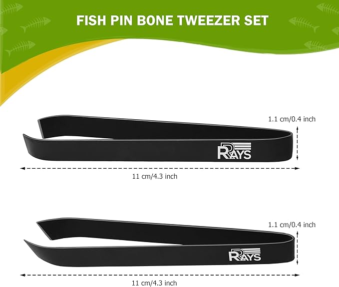 Fish Bone Tweezer Set,4.3" Stainless Steel 2 Piece, Flat and Slant tips Fish bone removal tool.