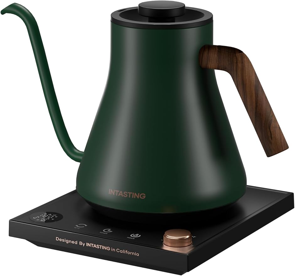 INTASTING Electric Kettles, Gooseneck Electric Kettle, ±1℉ Temperature Control, Stainless Steel Inner, Quick Heating, for Pour Over Coffee, Brew Tea, Boil Hot Water, 0.9L Hunter Green