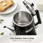 Hazel Quinn Electric Kettle - 1L/34oz Small Tea Kettle, 800W Fast Boil, All 304 Stainless Steel Interior, Double Wall for Cool Touch and Thermal, Auto Shut-Off, BPA-Free, Cordless - Jet Black