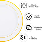 WELLIFE 72PCS Gold Plastic Plate, 10.25Inch Disposable Dinner Plate Party with Gold Rim, Heavy Duty Disposable Plastic Plates for Party, Wedding, Birthday and Christmas
