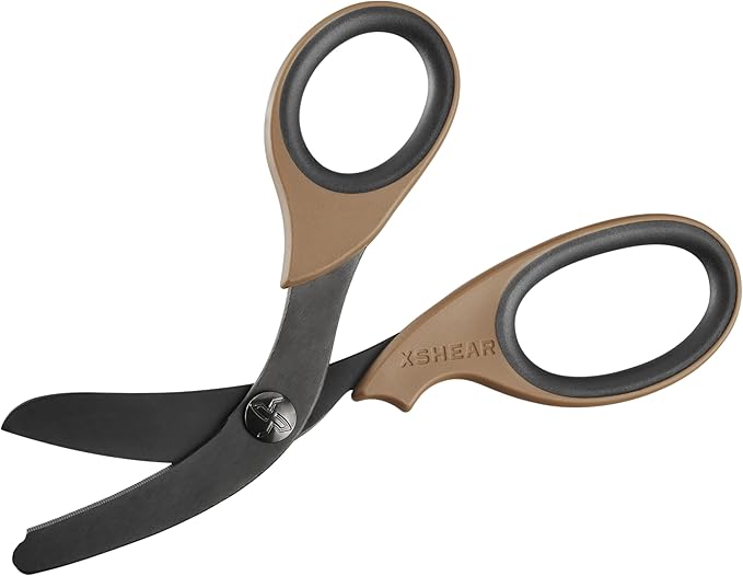 XShear 7.5” Extreme Duty Trauma Shears - Black Titanium Coated Blades, The perfect scissors for the Paramedic, EMT, Nurse or any Emergency Healthcare Provider (Coyote Brown)