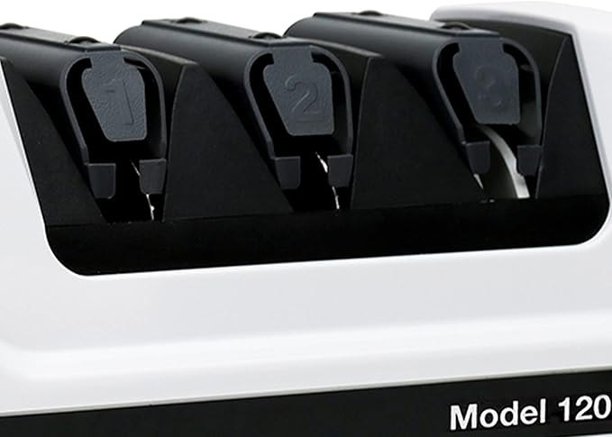 Chef'sChoice Professional Electric Knife Sharpeners With 100-Percent Diamond Abrasives And Precision Angle Guides For 20-Degree Straight-Edge and Serrated Knives, 3-Stage, White