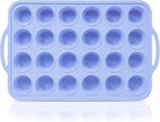 Mini Silicone Muffin Pan with Metal Frame, Non Stick Silicone Cupcake Pan with Handles 24 Cup, BPA Free Silicon Muffin Tin Tray Small for baking, egg bites, Cupcake Mold Blue