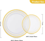 Goodluck 200PCS Clear Gold Plastic Plates, Heavy Duty Disposable Clear Plates with 100 10.25 inch Dinner Plates and 100 7.5 inch Dessert Plates for Party, Holiday, Wedding, Thanksgiving