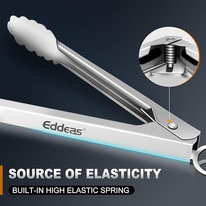 Eddeas All Metal Tongs For Cooking - Heat Resistant 600 Degrees Stainless Steel Kitchen Tongs, Set of 2-9" & 12 inch, Locking Tongs, For Food,Salad, BBQ, Grilling, Dishwasher safe