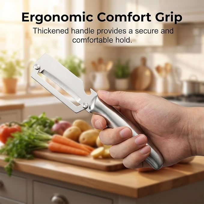 Multi-Functional Vegetable Peeler for Kitchen, 2026 New Vegetable Peeler with Wooden Handle and Bottle Opener, 2 in 1 Stainless Steel Kitchen Tool for Fruit Apple Potato Pumpkin Slicer (black, 1PCS)