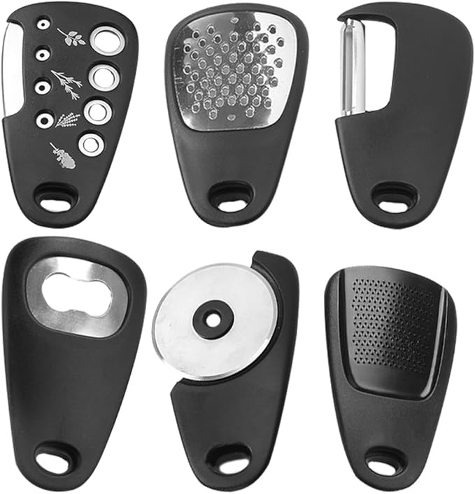 LALAFINA Multi-function Kitchen Tool Set with Vegetable Grater, Bottle Opener, Fruit Peeler, Garlic Crusher, and Pizza Cutter – Compact Handheld Small Gadget Kit for Food Prep and Cooking
