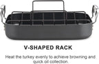 Cooks Standard Turkey Roasting Pan with Rack, Hard Anodized Nonstick 16-Inch x 12-Inch Chicken Ham Roaster Pan Multi-Use Grill Pan with Handles, Black