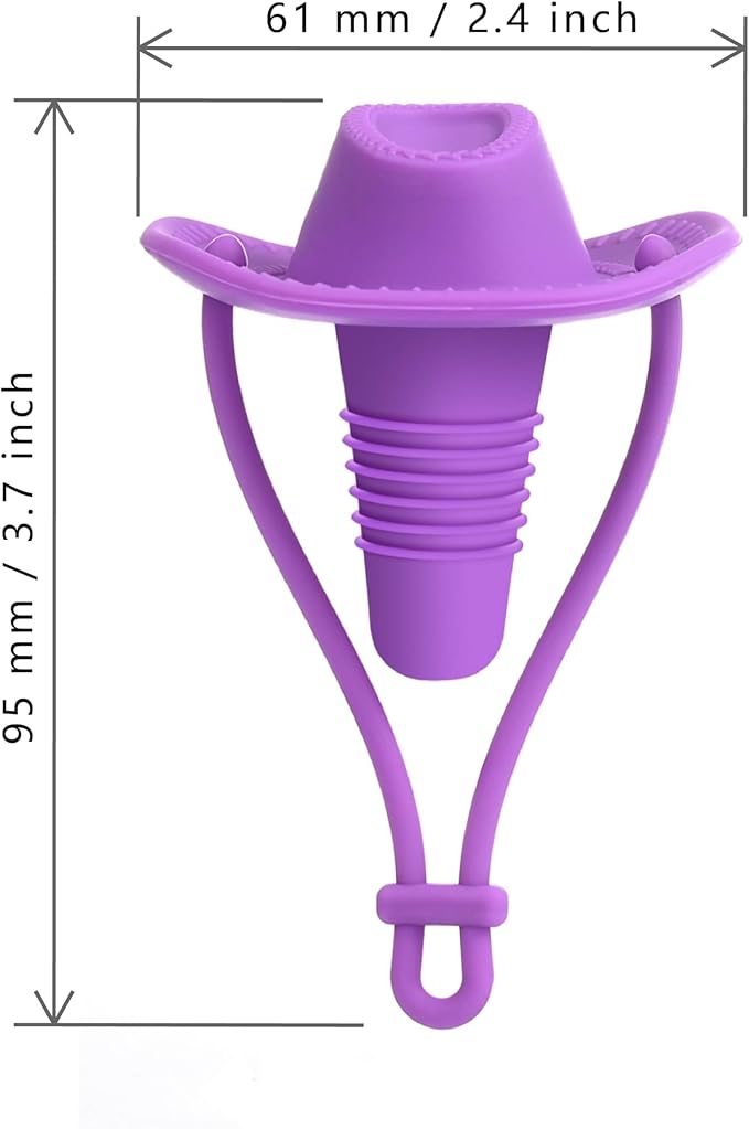 Silicone Wine Stopper, Reusable Cowboy Hat Bottle Sealer, Decorative Wine Accessories, Leakproof Cork Replacement, Wine Collector Gift, Funny Kitchen Gadget to Keep Wine Fresh (Purple)