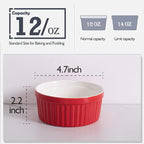 DELLING 12 oz Ramekins Set of 6 - Porcelain Creme Brulee Oven Safe Souffle Dishes, Ceramic Custard Cups for Baking, French Onion Soup Bowls - Red Ramekin Dessert Bowls, Dishwasher Microwave Safe