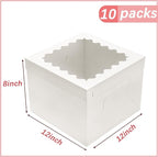10pcs Cake Boxes 12 Inch, 12x12x8in White Bakery Boxes with Window,10in 12in Tall Cake Boxes, Large Baking Boxes,Disposable Cake Containers with Lids