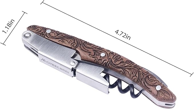 Premium Waiters Corkscrew with Walnut Wood Handle, Professional Sommelier Wine Key with Engraved Totem, Double Hinged Stainless Steel Wine Bottle Opener for Wine Lovers & Bartenders 1 pcs
