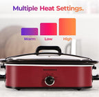 Magnifique 4-Quart Slow Cooker with Casserole Manual Warm Setting - Perfect Kitchen Small Appliance for Family Dinners, Dishwasher Safe Crock, Red