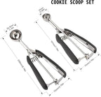 Small Cookie Scoop Set - 2 PCS Include 1 tsp / 1 Tbsp Cookie Dough Scoop, Cookies Scoops for Baking, Made of 18/8 Stainless Steel, Good Soft Grips, Quick Trigger Release