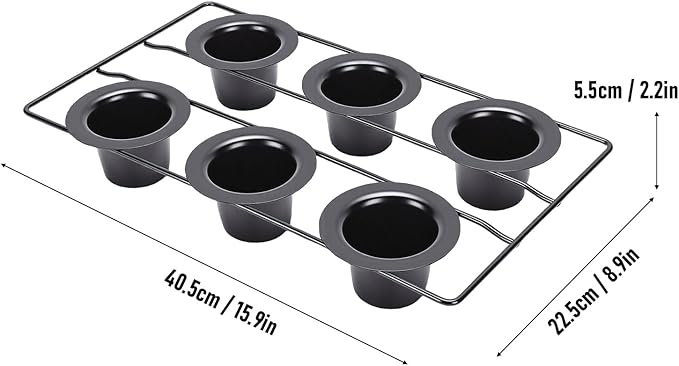 6 Cup Popover Pan for Baking Deep Non Stick Sturdy Carbon Steel Bakeware for Yorkshire Pudding Muffins Popovers