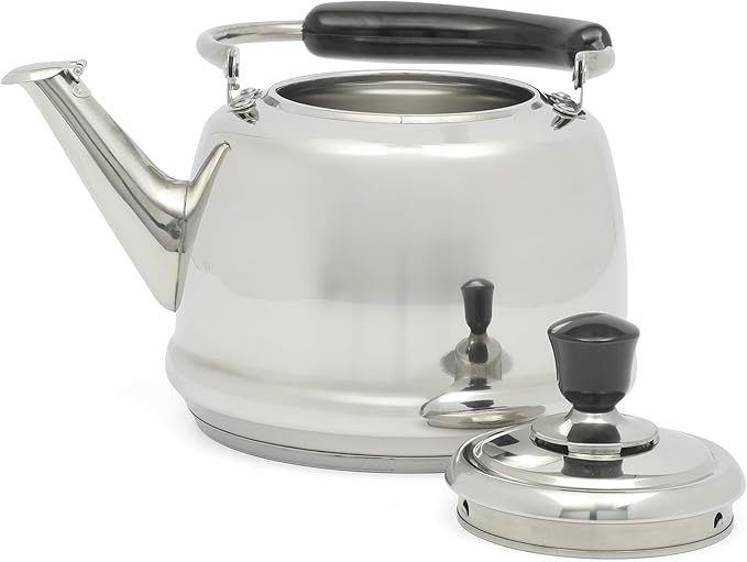 Martha Stewart Kingstree Large 2 Qt Stainless Steel Tea Kettle – Heavy Gauge Durable Whistling Tea Kettle for Stove Top, Easy Pour, Classic Design