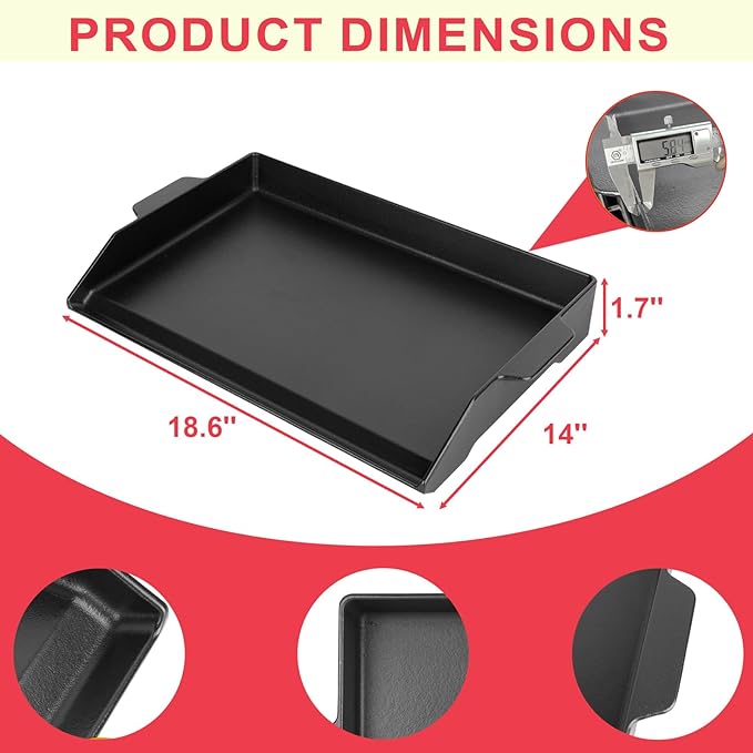 Cast Iron Griddle for Gas Grill, Kitchen Stove Top, Universal Flat Top Griddle Grill Flat Insert for Outdoor Camp Camping and BBQ Accessories, Large Cast Iron Skillet for Range Oven, Gift for Men