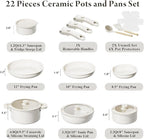 Bazova 22-Piece Pots and Pans Set Non Stick with Removable Handles, Ceramic Cookware Set, Large-Capacity & Non Toxic, Induction & RV Compatible, Dishwasher Safe, PFAS/PTFE/PFOA Free, White