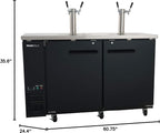PEAKCOLD 2 Door, 4 Tap Commercial Beer Dispenser - Double Tower Keg Cooler - Kegerator; 60" W