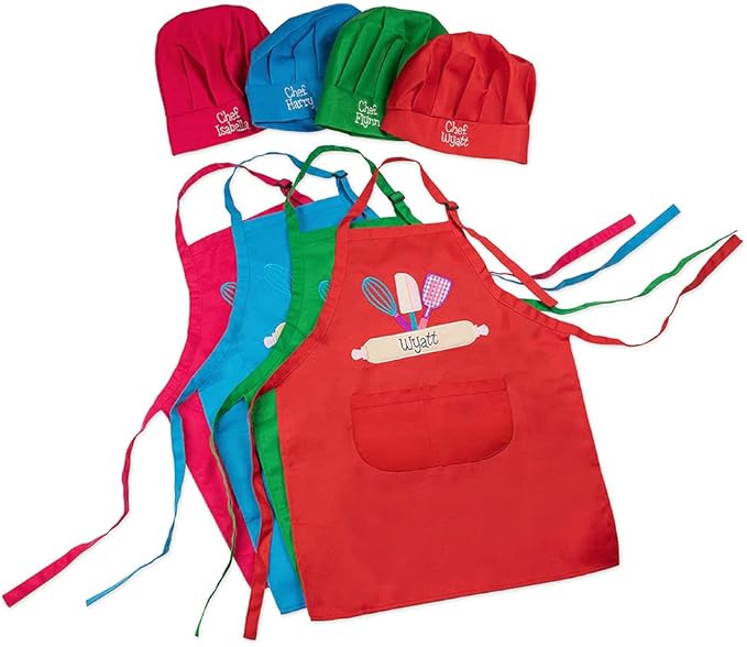 AILIN Custom Name Kids Apron Chef Hat Set For Boy Girl Cooking Baking Painting Craft
