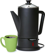 Presto 02815 12-Cup Cordless Coffee Percolator - Stainless Steel, Modern Design, Easy Pour Spout, Stay-Cool Handle, Matte-Black