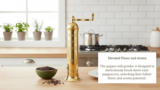 Original Greek Pepper Mill, European Style Salt and Pepper Grinder, 9-Inch (Brass)