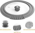 Tempered Strainer Lid for Stockpot Pot Pasta Pot Soup Pot with Heat Resistant Silicone Rim Glass Universal Pan Lids Pour Spout Water Oil Microwave Safe Fit 8-8.5-9-9.5 inch Light Grey