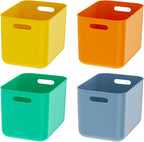 OWill 4-Pack 22L Plastic Storage Bins and Baskets for Efficient Home Classroom Organization – Multiple Colors containers for Kitchen, Cupboard Box, Bathroom Organizer on Shelves and Tubs