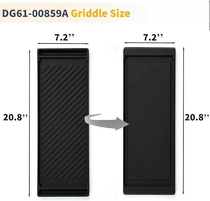 DG61-00859A Griddle Replacement Parts for Samsung Stove Parts Top Griddle Plate Samsung Gas Range Reversible Cast Iron Center Griddle Flat Top Pan NX58H5600SS NX58F5500SS DG61-00563A 1 Pack